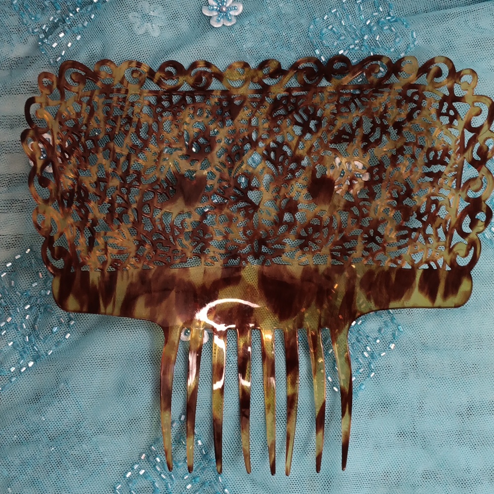 Vintage Tortoise Color Spanish Mantilla Hair Comb Large Size - Picture 3 of 8